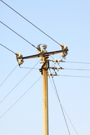 electric poles under the blue sky background, Concrete materialsの写真素材