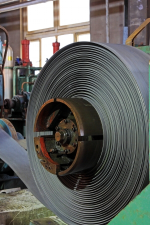 Hot rolled strip steel products in the production lineの写真素材