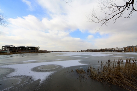 circular pattern on the ice, in the river, winter, Chinaの写真素材