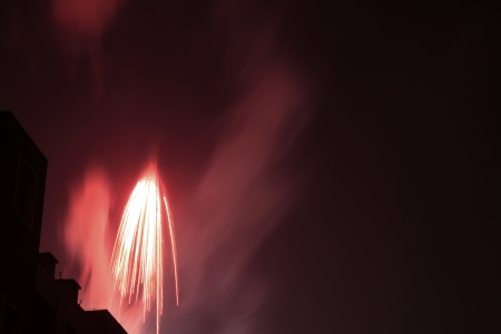 fireworks in the night sky on chinese new yearの写真素材