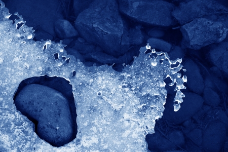 melting ice in the winter river の写真素材