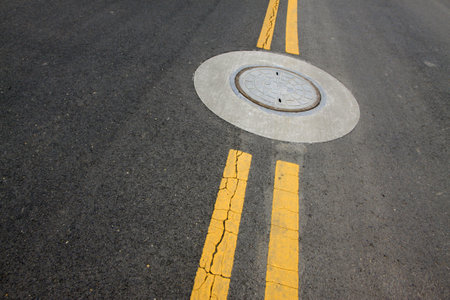 yellow double solid line on the road