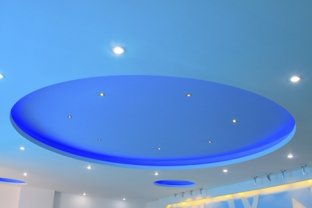 blue ceiling in the hall, closeup of interior decoration の写真素材