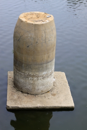 Broken concrete buildings in the river, north chinaの写真素材