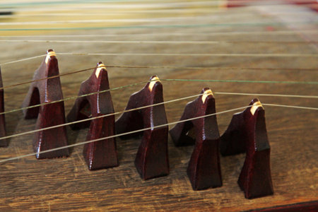 closeup of Chinese Zheng, a chinese musical instrument
