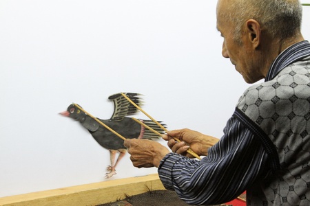 LUANNAN - MAY 15  Shadow play control performance on the stage on May 15, 2013, Luannan, Hebei Province, China のeditorial素材