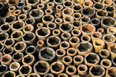 metal parts hex socket piling up in together の写真素材