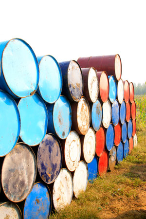 oil drums stacked together in a yard, north china