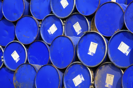 oil drums stacked together in a yard, north chinaのeditorial素材