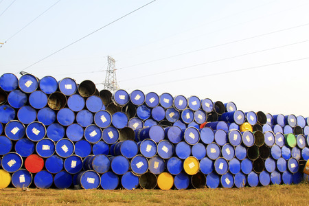oil drums stacked together in a yard, north chinaのeditorial素材