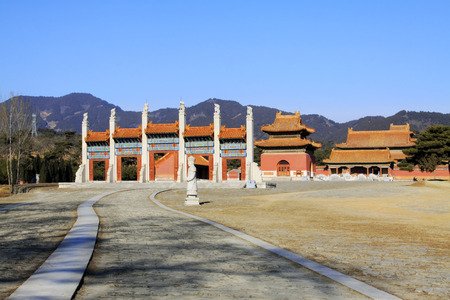 ZUNHUA - DECEMBER 15: The dragon and phoenix door landscape architecture, in the Eastern Tombs of the Qing Dynasty, on december 15, 2013, ZunHua, hebei province, China. のeditorial素材