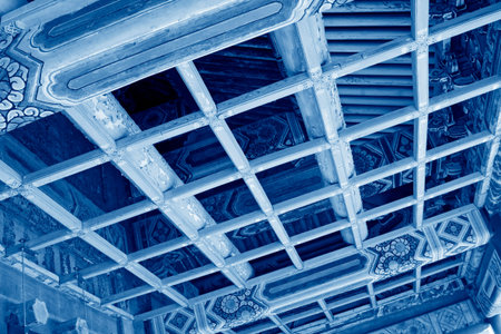 ceiling paint, Chinese traditional landscape architecture, closeup of photoの写真素材