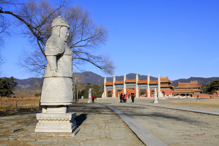 ZUNHUA - DECEMBER 15: The dragon-phoenix gate and general stone landscape architecture, in the Eastern Tombs of the Qing Dynasty, on december 15, 2013, ZunHua, hebei province, China. のeditorial素材