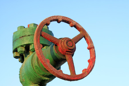 green line and red valve, workplaces in the field, north chinaの写真素材