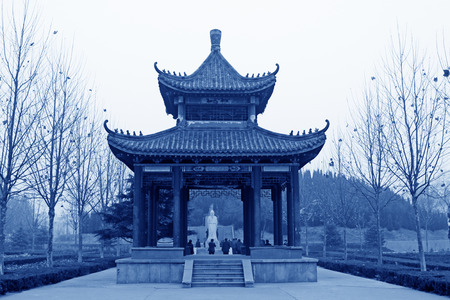 JING COUNTY - DECEMBER 8: The pavilion building landscape in the YaFu cemetery on december 8, 2013, jing county, hebei province, China. のeditorial素材