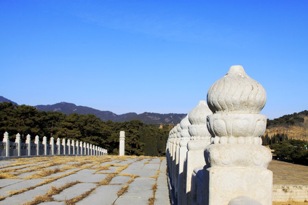 ancient Chinese traditional style of white marble stone bridge railings, in the Eastern Tombs of the Qing Dynasty, chinaの写真素材