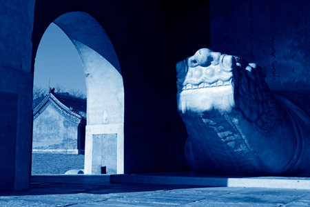 huge turtle stone carving, in the Eastern Tombs of the Qing Dynasty, on december 15, 2013, ZunHua, hebei province, China. のeditorial素材