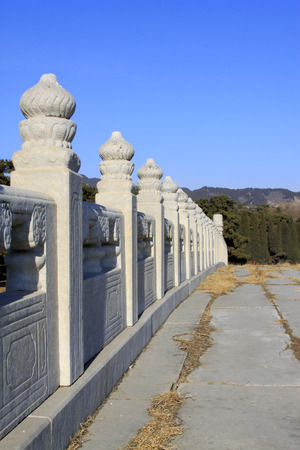ancient Chinese traditional style of white marble stone bridge railings, in the Eastern Tombs of the Qing Dynasty, chinaの写真素材