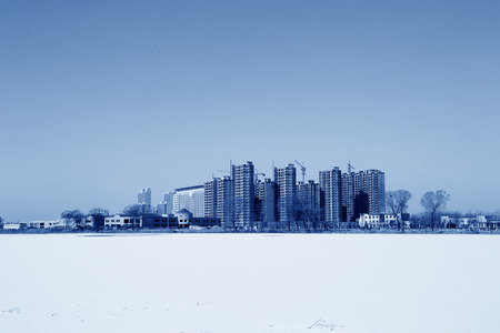 Unfinished high-rise buildings in the snow on december 18, 2013, Luannan county, hebei province, China 
のeditorial素材