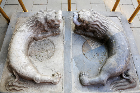 BEIJING - DECEMBER 22: The stone lion sculpture landscape architecture of the Jingshan Park, December 22, 2013, Beijing, China. 
 のeditorial素材