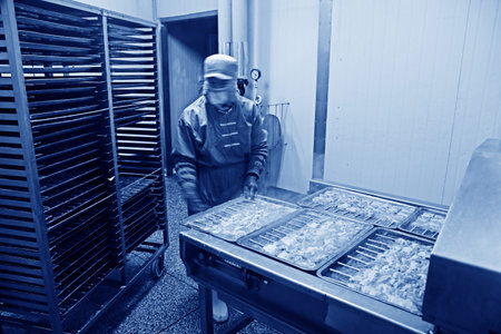 Workers in processed foods, in a factory, on December 20, 2013, tangshan city, hebei province, China. のeditorial素材