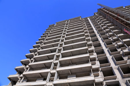 Cast-in-situ concrete high-rise building, closeup of photo