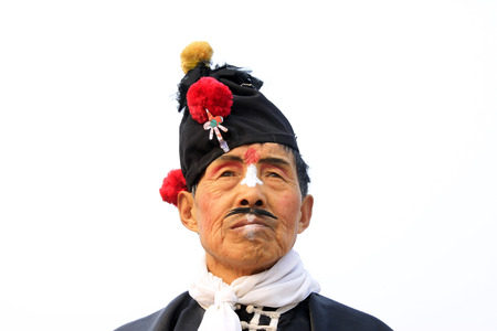 LUANNAN COUNTY - FEBRUARY 15: Buffoon wearing colorful clothes, performing yangko dance in the street, during the Chinese Lunar New Year, February 15, 2014, Luannan County, Hebei Province, China.のeditorial素材