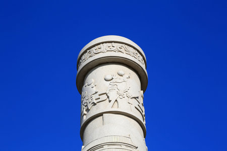 Chinese traditional style totem poles, closeup of photoのeditorial素材