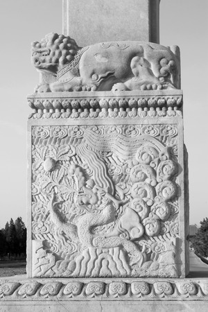 stone archway pillar sculpture in the Eastern Tombs of the Qing Dynasty, chinaのeditorial素材