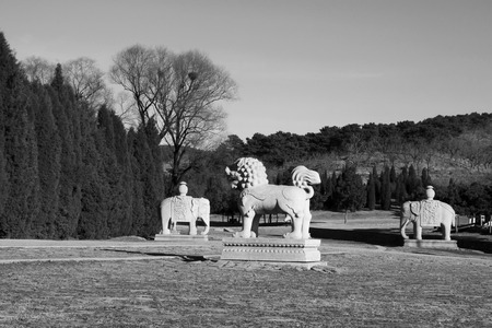 ZUNHUA - DECEMBER 15: The stone carving landscape architecture, in the Eastern Tombs of the Qing Dynasty, on december 15, 2013, ZunHua, hebei province, China. のeditorial素材