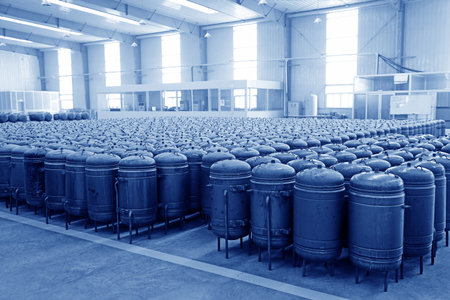 TANGSHAN - DECEMBER 22: The pressure tank put in a warehouse workshop, in a solar equipment...