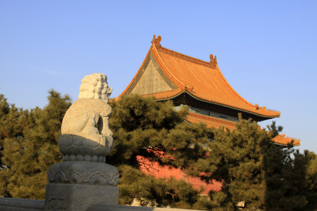 memorial hall and stone lion building landscape, in the Eastern Tombs of the Qing Dynasty, on december 15, 2013, ZunHua, hebei province, China. 
のeditorial素材