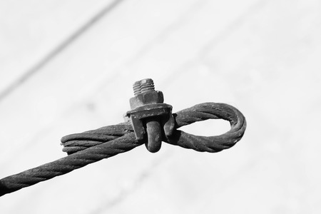 steel wire rope full of greasy dirt and connection fastenersの写真素材
