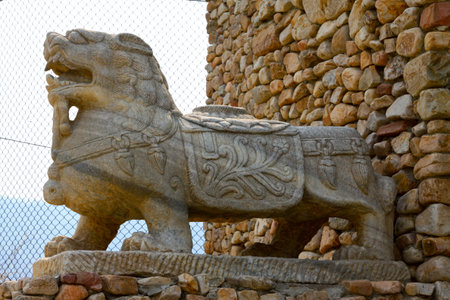 PINGGU COUNTY - APRIL 12: lion sculpture, stone forest gorge scenic area, April 5, 2014, Pinggu county, beijing, China. のeditorial素材