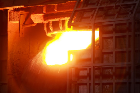 red hot molten steel in a iron and steel enterprise production sceneのeditorial素材