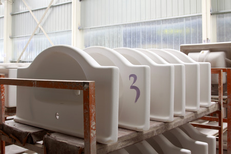 ceramic toilet semi finished products in the kiln, in a ceramic enterpriseの写真素材
