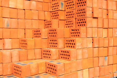 piled up of  nollow brick stack in a construction site 