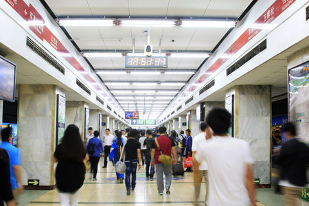 passengers in a subway station in Beijing, China のeditorial素材