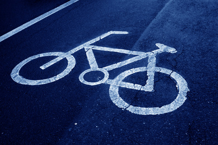 bike sign on the ground in the street, closeup of photoの写真素材