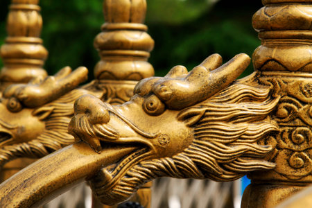 CHINA - MAY 25 : yellow metal dragon head sculpture, in the China national museum, on may 25, 2014,...