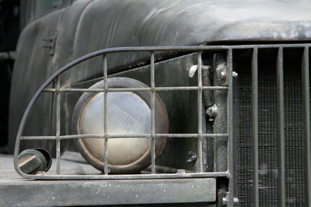 Armored vehicle lighting equipment, closeup of photoの写真素材