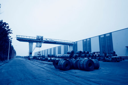 LUANNAN COUNTY - AUGUST 16: Ultra-thin cold-rolled strip steel outdoor storage in a factory, on august 16, 2014, Luannan County, Hebei Province, China のeditorial素材
