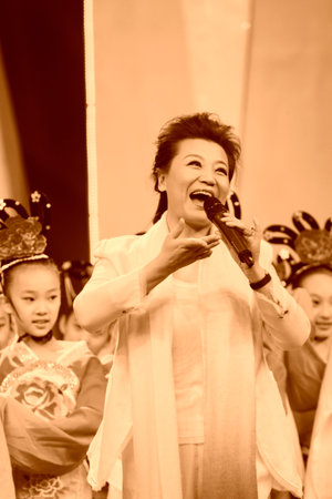 Beijing - November 25: The famous Beijing Opera performing artists Chen Bailing on the stage of China central television, on november 25, 2013, beijing, china.のeditorial素材