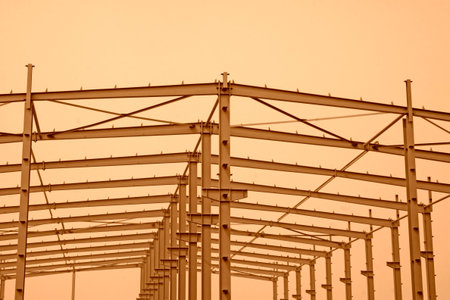 Factory steel framework, closeup of photoのeditorial素材