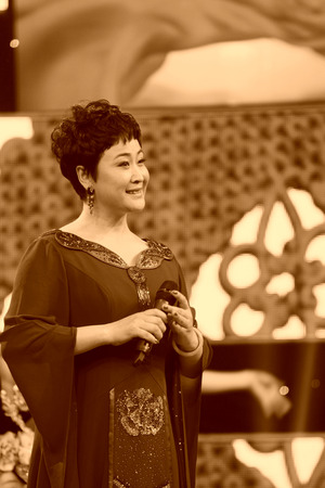 Beijing - November 25: The famous Beijing Opera performing artists Guanbo on the stage of China central television, on november 25, 2013, beijing, china.のeditorial素材