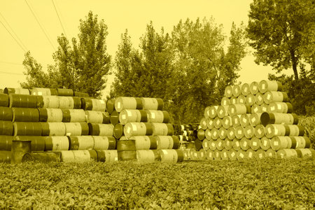 oil drums stacked together in a yard, north china