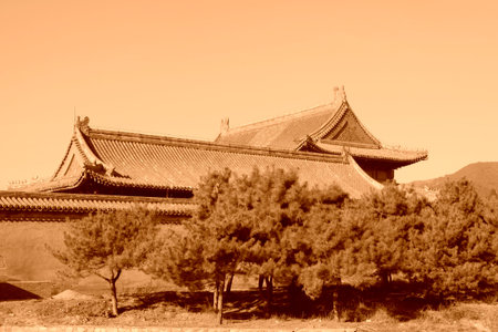 Glazed tile roof landscape architecture, ZunHua, hebei province, China.