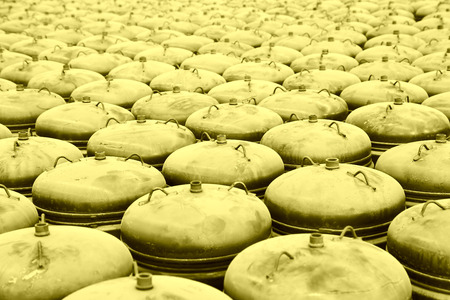 TANGSHAN - DECEMBER 22: The pressure tank put in a warehouse workshop, in a solar equipment production workshop on december 22, 2013, tangshan, china.のeditorial素材