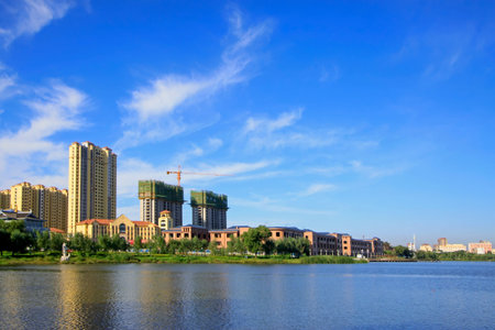LUANNAN COUNTY - SEPTEMBER 3: city scenery in the North River Park, on september 3, 2014, Luannan County, Hebei Province, Chinaのeditorial素材