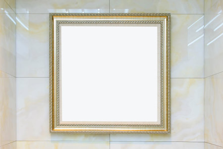 frame on ceramic tile wall, closeup of photoの写真素材